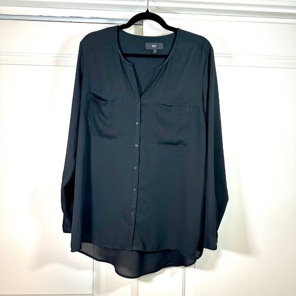 Mossimo Light-weight Black Button-Up Long Sleeve Blouse - Large - Picture 1 of 8